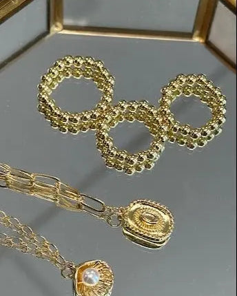 18k Gold Stretch Beaded Ring