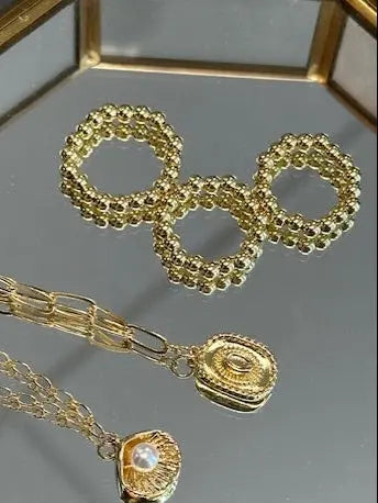 18k Gold Stretch Beaded Ring