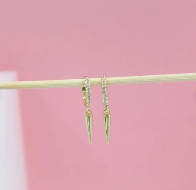 Gold Dainty Spike Dangle Huggie Hoops - Golden Hour Boutique