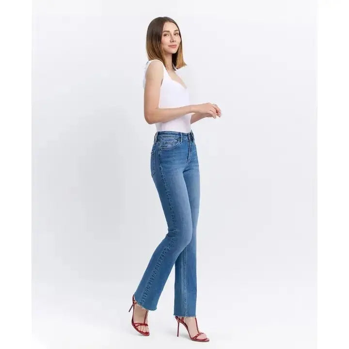 Intelligent High Rise Raw Hem Bootcut Jeans - Golden Hour BoutiqueJeans