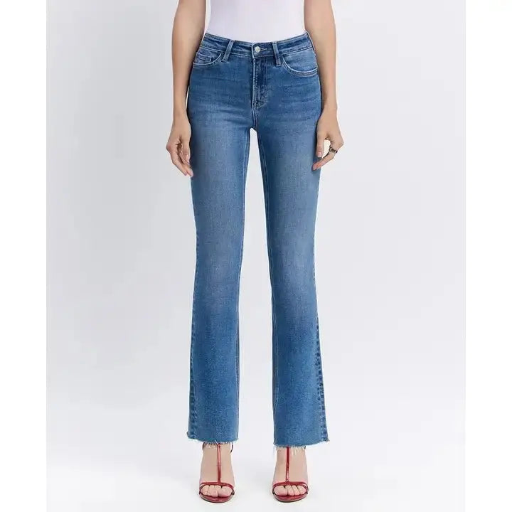 Intelligent High Rise Raw Hem Bootcut Jeans - Golden Hour BoutiqueJeans