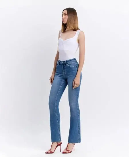 Intelligent High Rise Raw Hem Bootcut Jeans - Golden Hour BoutiqueJeans