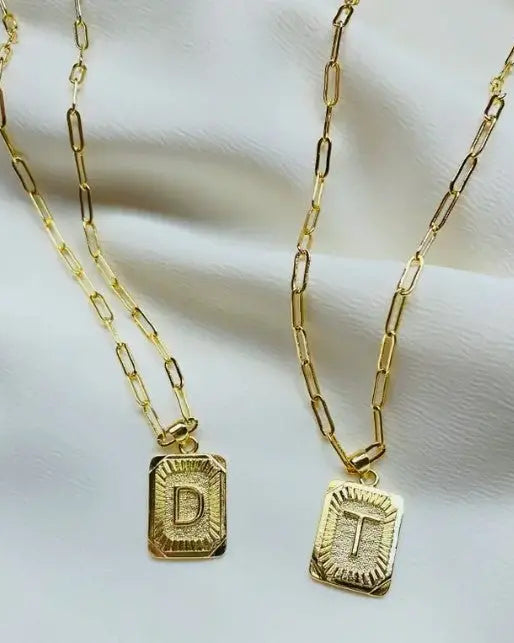 Gold Letter Plate Linked Necklace - Golden Hour Boutique