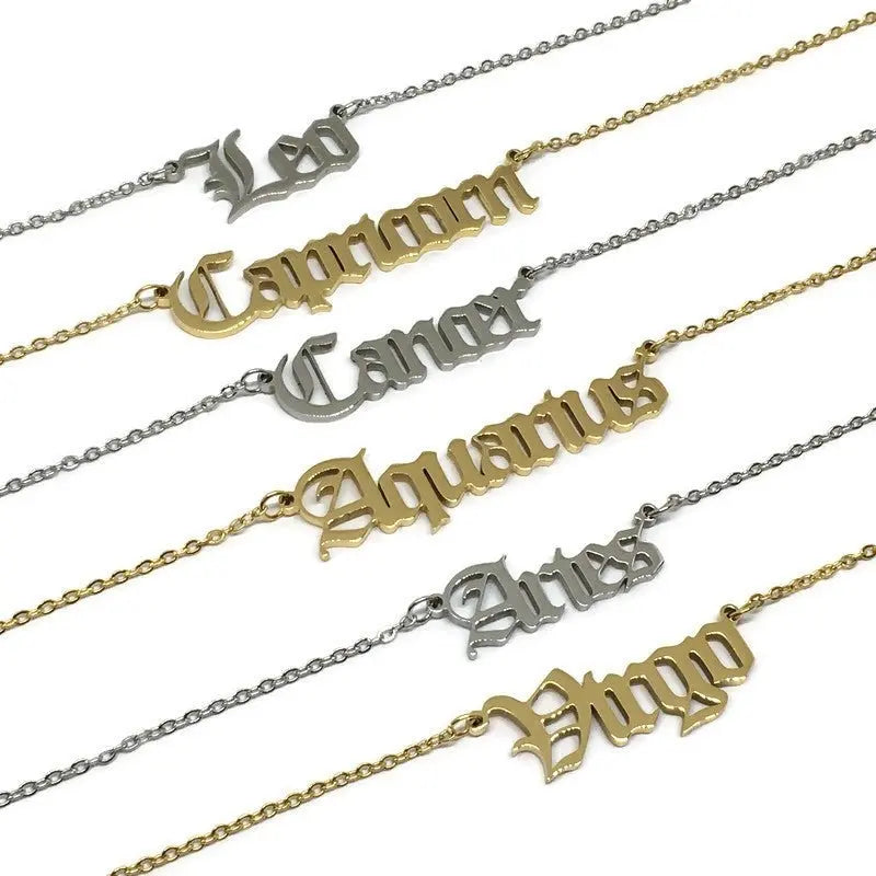 Old English Zodiac Necklace - Golden Hour BoutiqueNecklaces