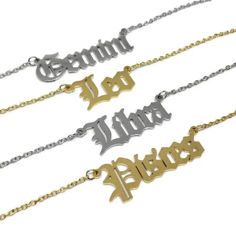 Old English Zodiac Necklace - Golden Hour BoutiqueNecklaces