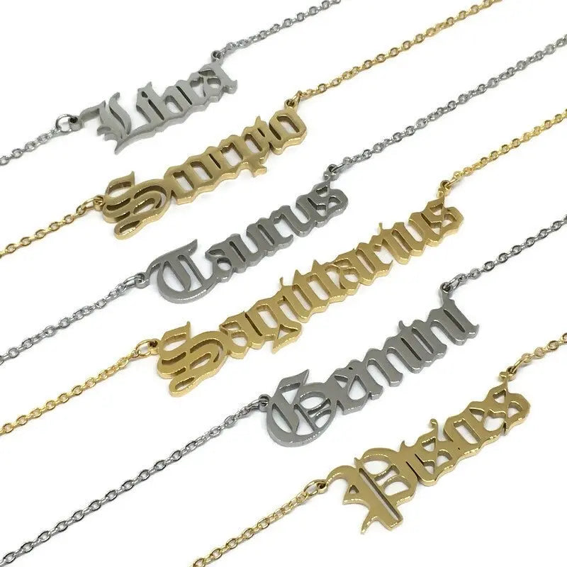 Old English Zodiac Necklace - Golden Hour BoutiqueNecklaces