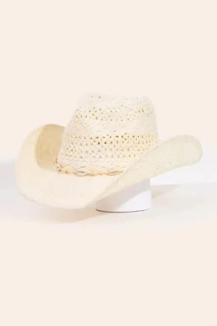 Straw Cowrie Shell Cowboy Hat - Golden Hour Boutique