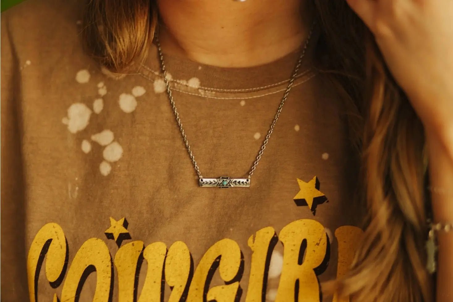Aztec Bar Turq Silver Necklace - Golden Hour BoutiqueNecklace