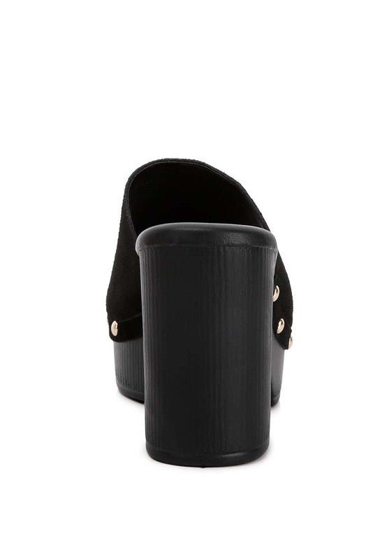 Cartera Suede High Block Heel Mules - Golden Hour Boutique