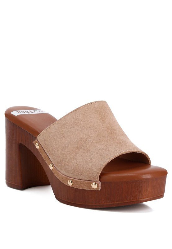 Cartera Suede High Block Heel Mules - Golden Hour Boutique