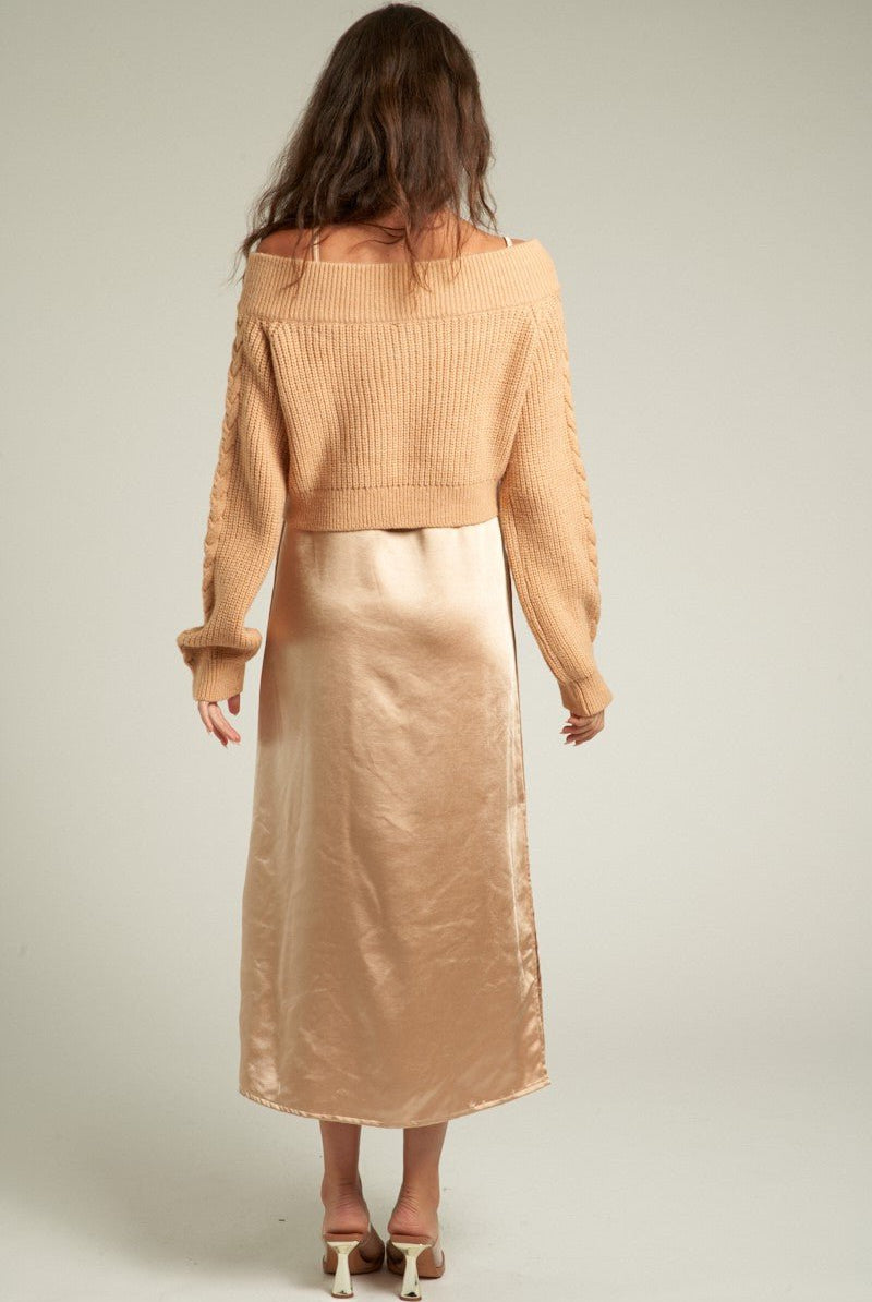 Champagne Ease Satin Midi Dress - Golden Hour BoutiqueMidi Dresses