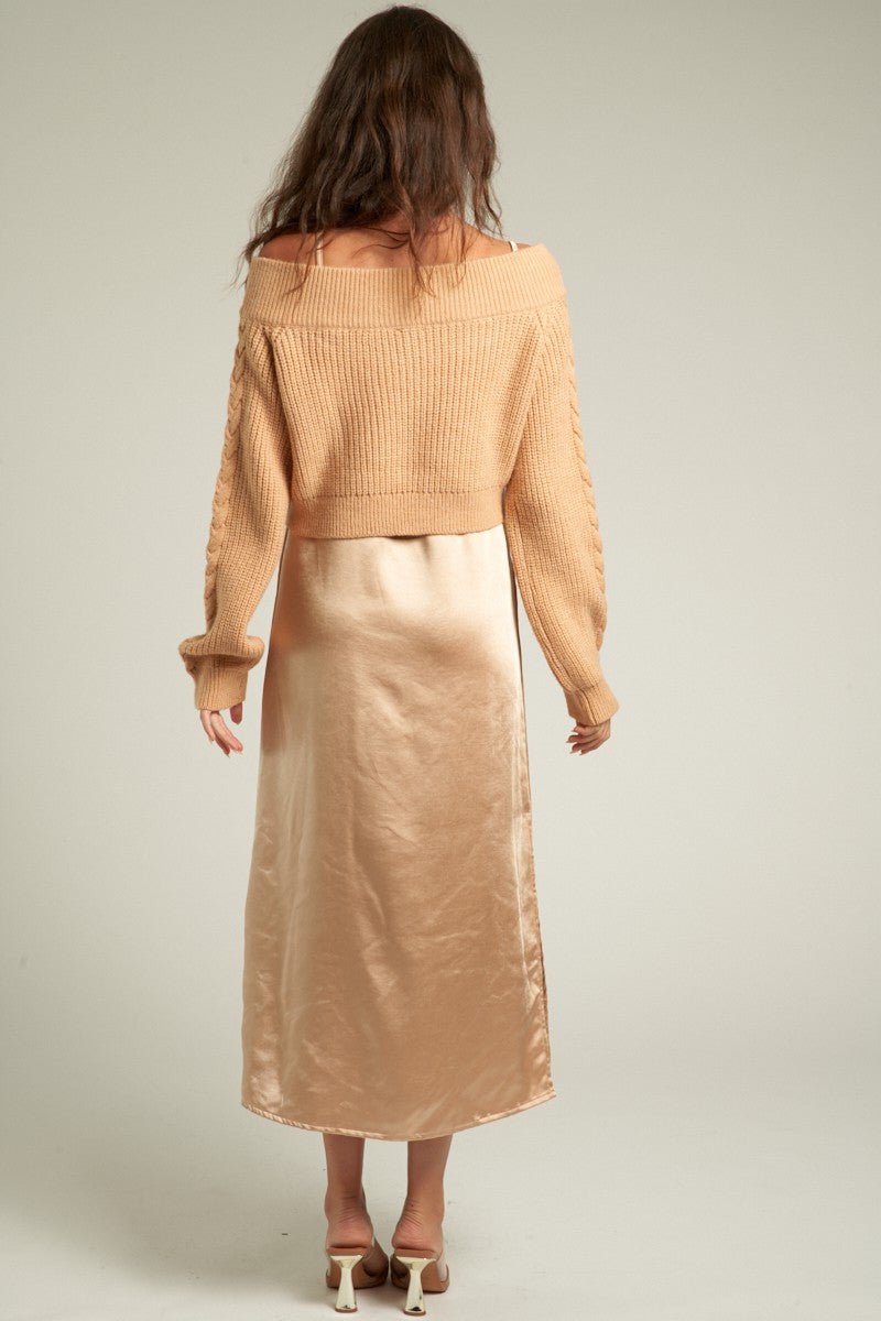 Champagne Ease Satin Midi Dress - Golden Hour BoutiqueMidi Dresses