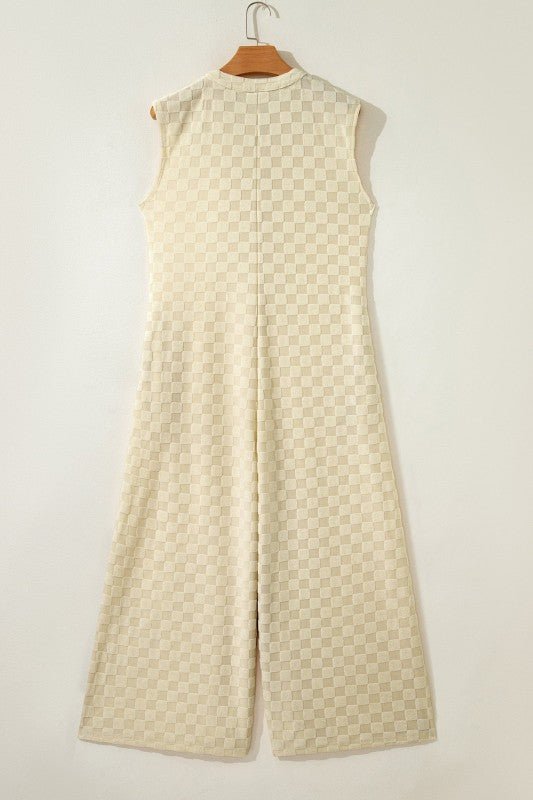Checker Textured Sleeveless Wide Leg Jumpsuit - Golden Hour Boutique