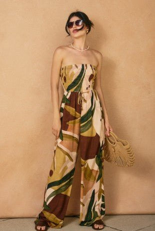 Coconut Grove Smocked Strapless Jumpsuit - Golden Hour BoutiqueJumpsuits