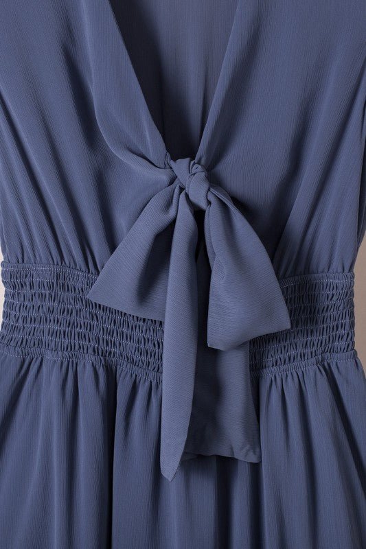 Deep V - Neck Knotted Front Layered Flare Mini Dress - Golden Hour Boutique