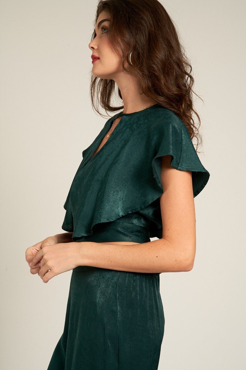 Emerald Flutter Crop Top - Golden Hour BoutiqueCrop Tops