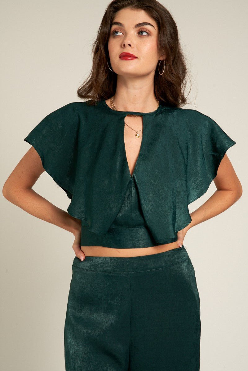 Emerald Flutter Crop Top - Golden Hour BoutiqueCrop Tops
