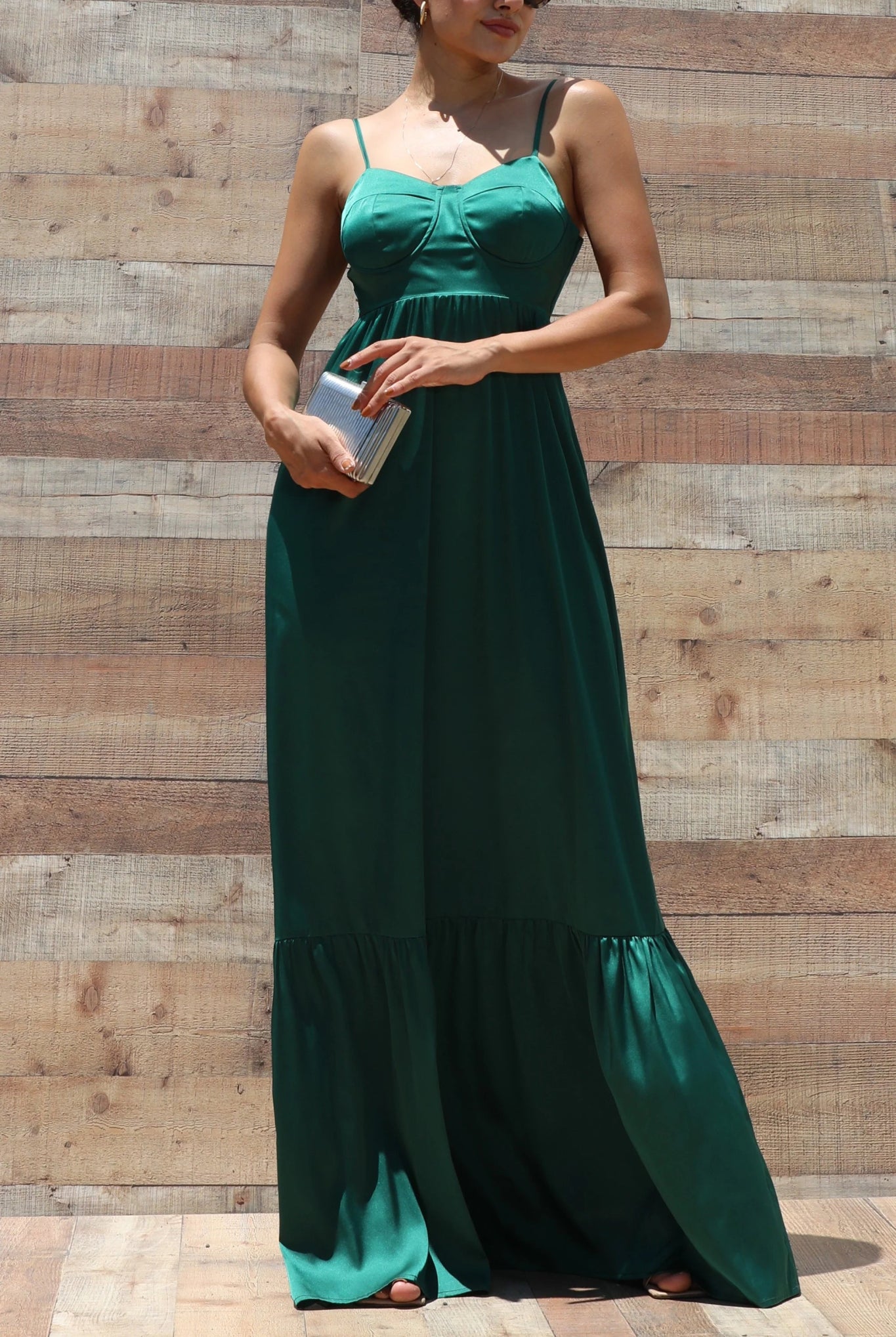 Emerald Glow Satin Maxi Dress - Golden Hour Boutiquemaxi dresses