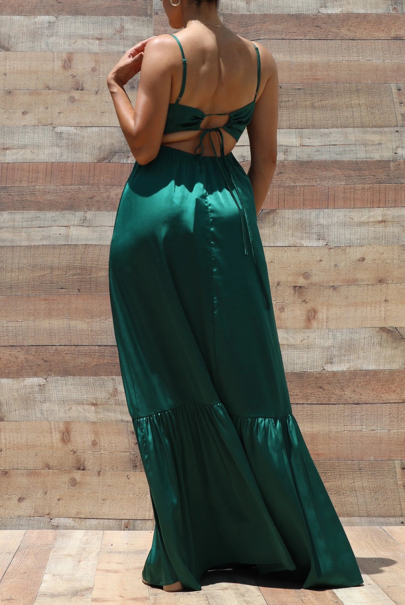 Emerald Glow Satin Maxi Dress - Golden Hour Boutiquemaxi dresses