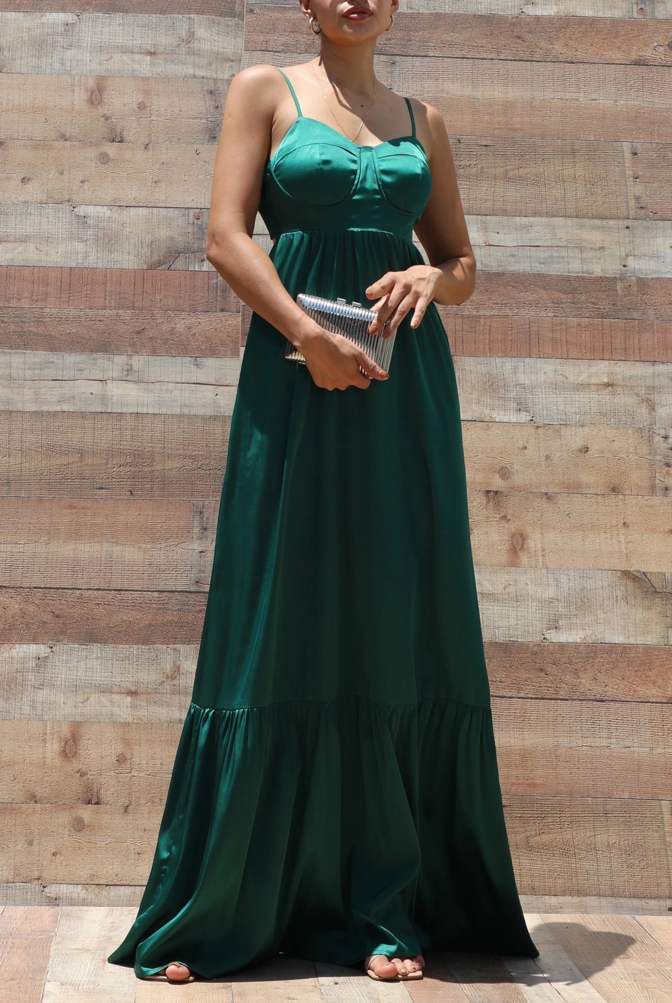 Emerald Glow Satin Maxi Dress - Golden Hour Boutiquemaxi dresses