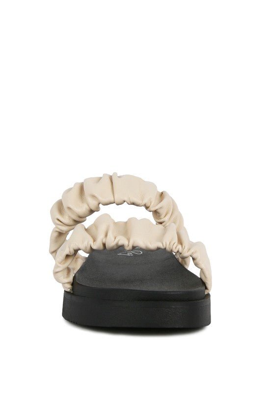 FAUX LEATHER RUCHED STRAP PLATFORM SANDALS - Golden Hour Boutique