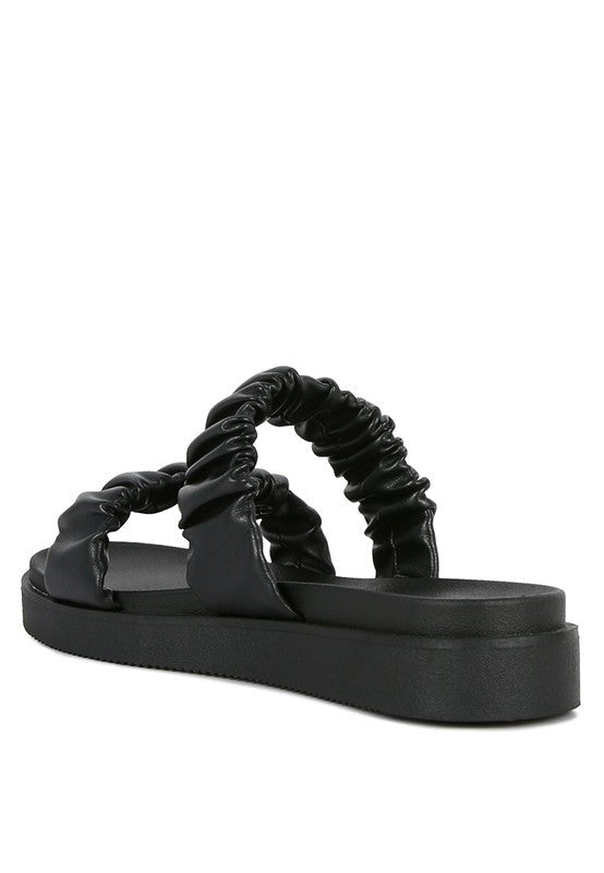 FAUX LEATHER RUCHED STRAP PLATFORM SANDALS - Golden Hour Boutique
