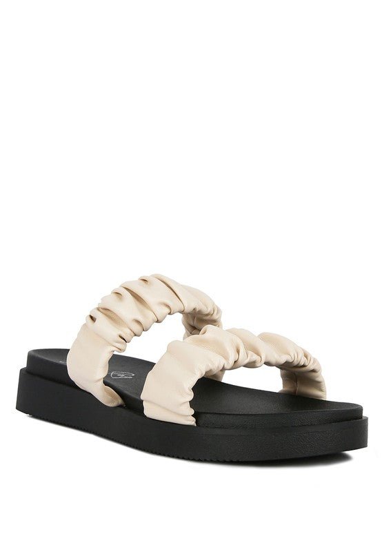 FAUX LEATHER RUCHED STRAP PLATFORM SANDALS - Golden Hour Boutique
