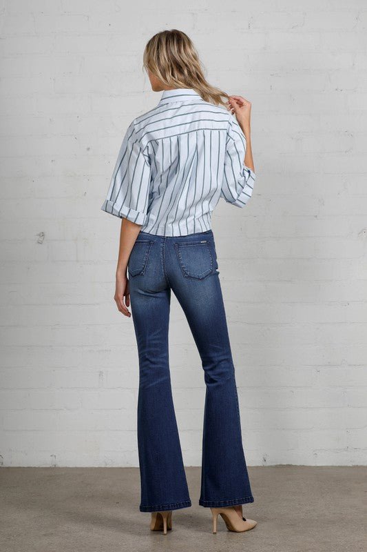 Get Rowdy Dark Denim Flare Jeans - Golden Hour BoutiqueJeans