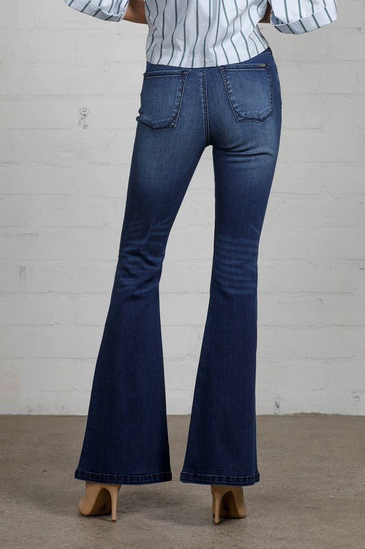 Get Rowdy Dark Denim Flare Jeans - Golden Hour BoutiqueJeans
