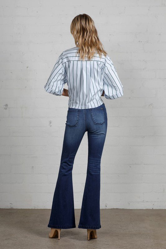 Get Rowdy Dark Denim Flare Jeans - Golden Hour BoutiqueJeans