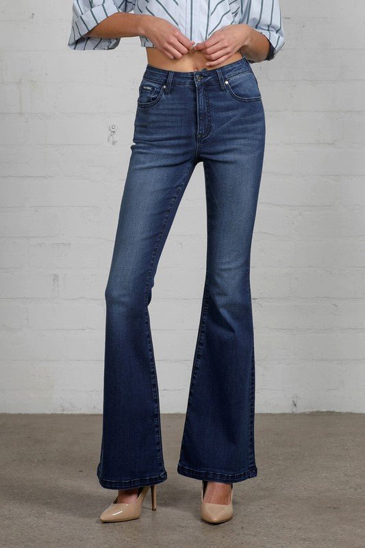 Get Rowdy Dark Denim Flare Jeans - Golden Hour BoutiqueJeans