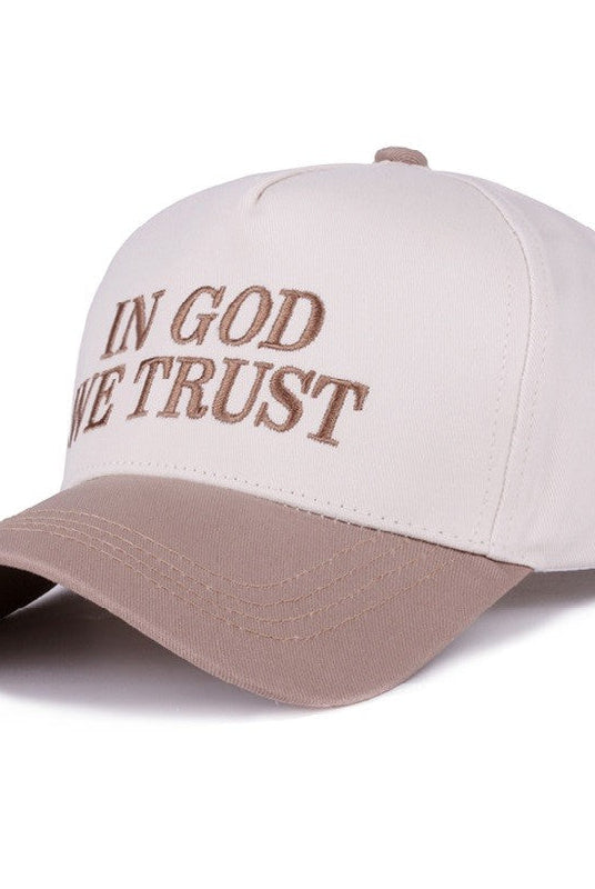 Cap with 'In God We Trust' text on a white background