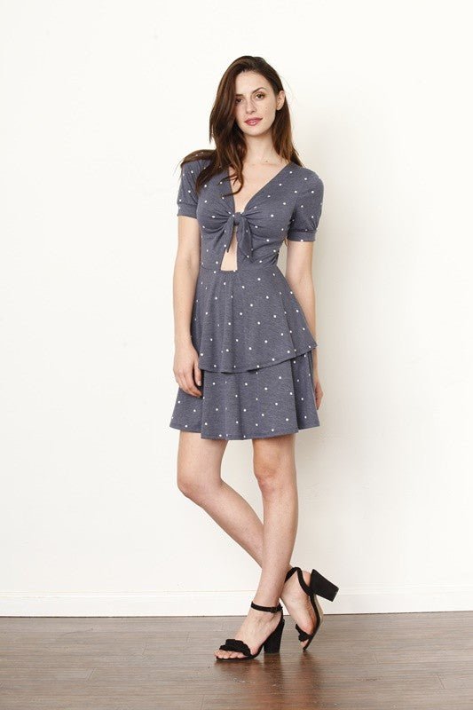 Knot front polka dot ruffle mini dress - Golden Hour Boutique