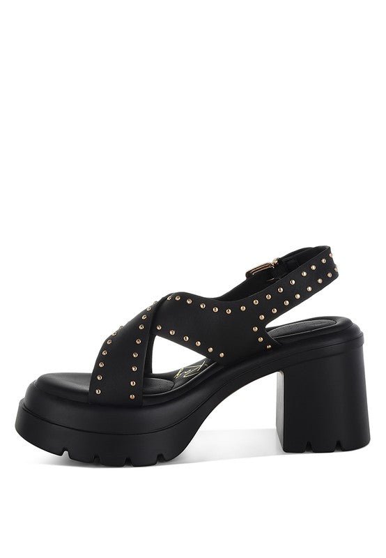 Nambo Stud Embellished Block Heel Sandals - Golden Hour Boutique