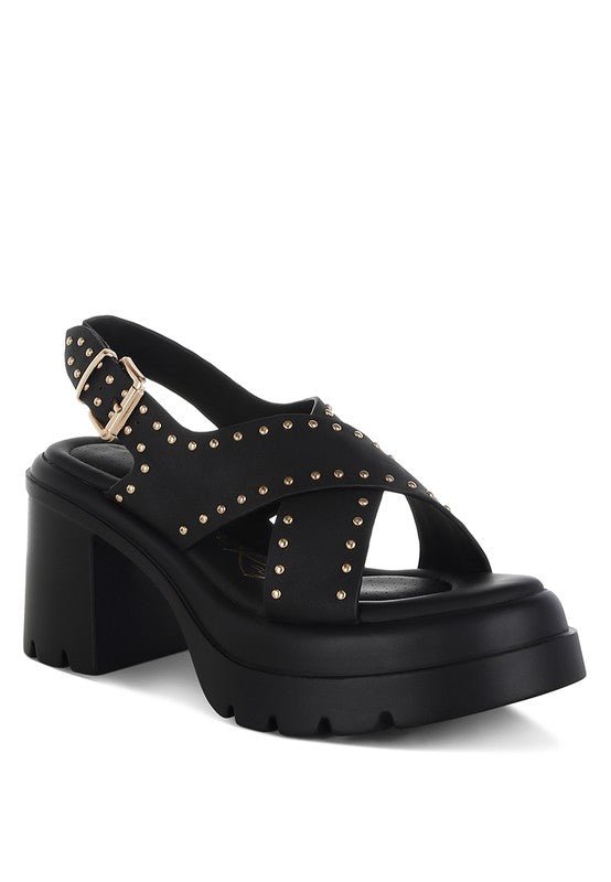 Nambo Stud Embellished Block Heel Sandals - Golden Hour Boutique