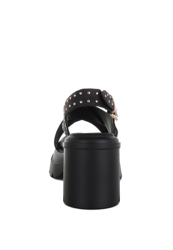 Nambo Stud Embellished Block Heel Sandals - Golden Hour Boutique