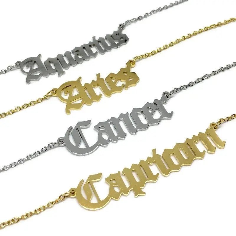 Old English Zodiac Necklace - Golden Hour BoutiqueNecklaces