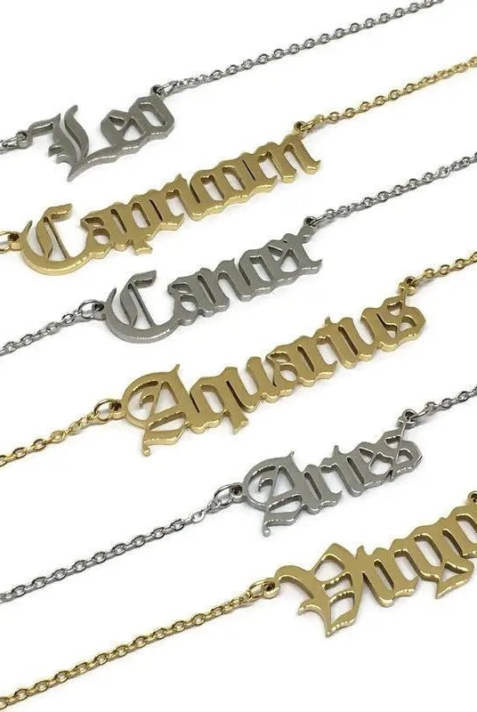 Old English Zodiac Necklace - Golden Hour BoutiqueNecklaces