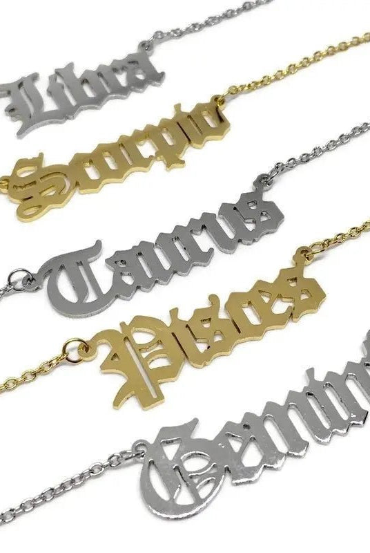Old English Zodiac Necklace - Golden Hour BoutiqueNecklaces