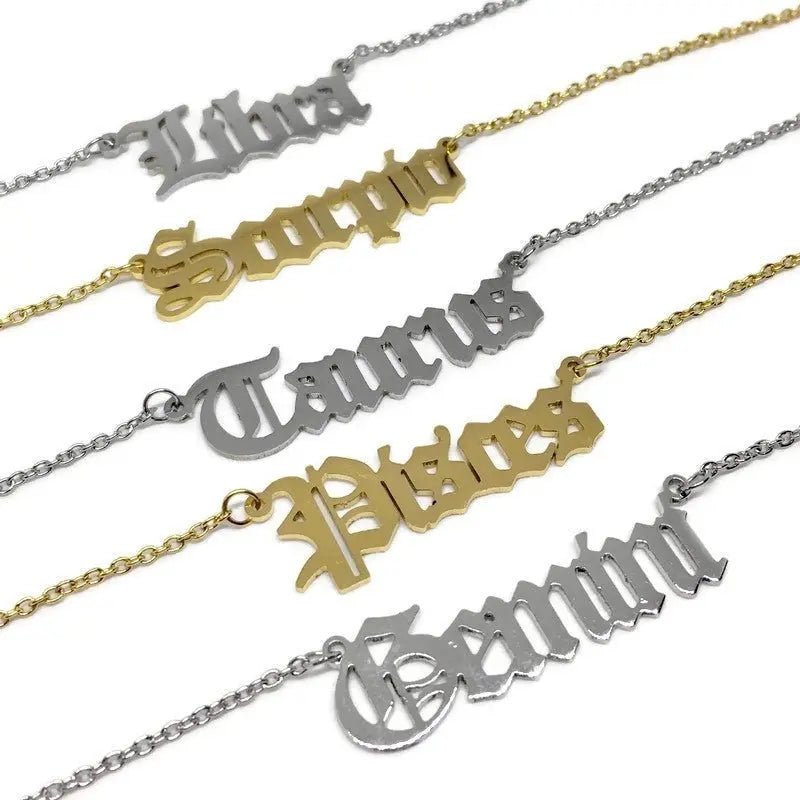 Old English Zodiac Necklace - Golden Hour BoutiqueNecklaces