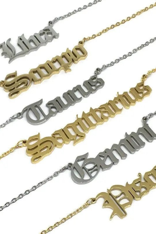 Old English Zodiac Necklace - Golden Hour BoutiqueNecklaces