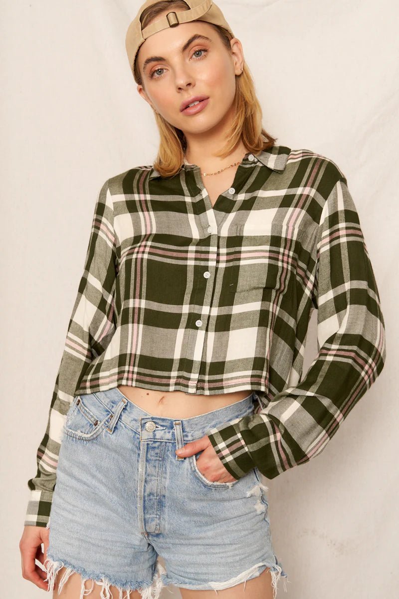 Olive Grove Flannel Top - Golden Hour BoutiqueLong Sleeve Crop Tops