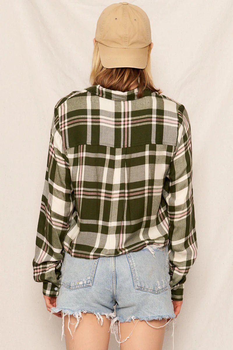 Olive Grove Flannel Top - Golden Hour BoutiqueLong Sleeve Crop Tops