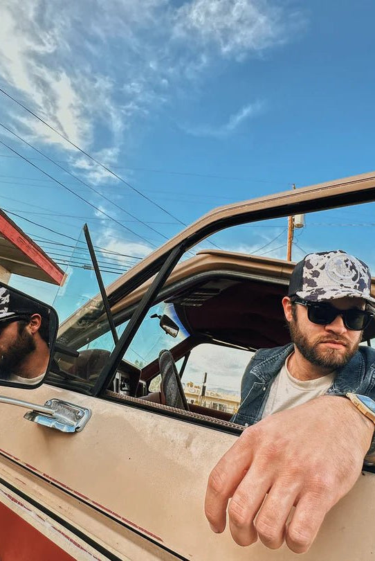 Pasture Cowhide Black + White Happy Caps Trucker - Golden Hour BoutiqueTrucker Hat