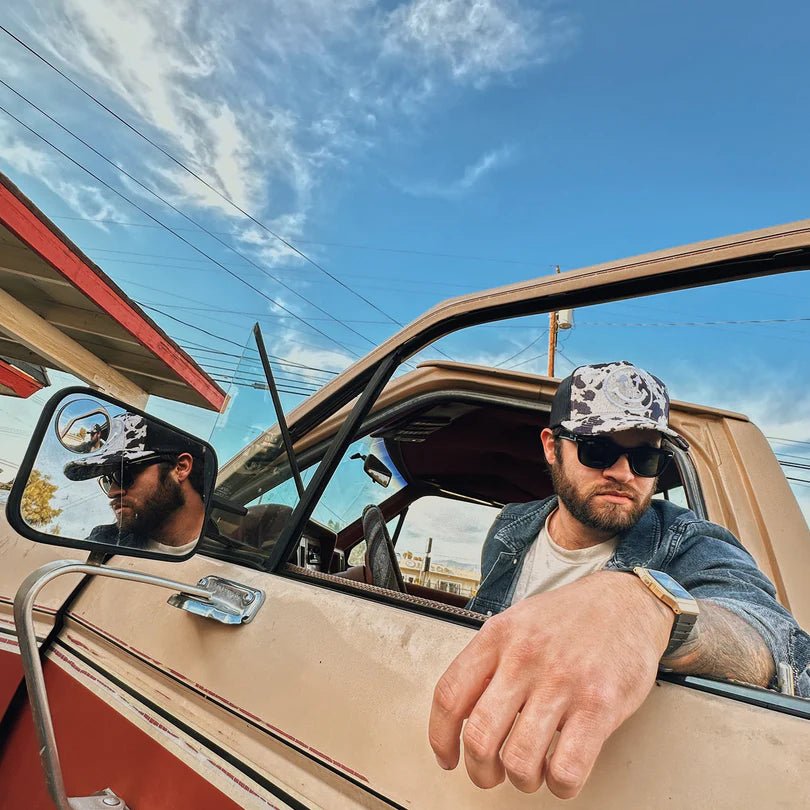 Pasture Cowhide Black + White Happy Caps Trucker - Golden Hour BoutiqueTrucker Hat