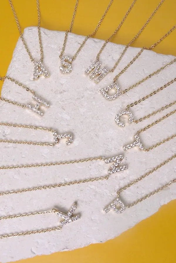 Rhinestone Initial Gold Necklace - Golden Hour BoutiqueNecklaces