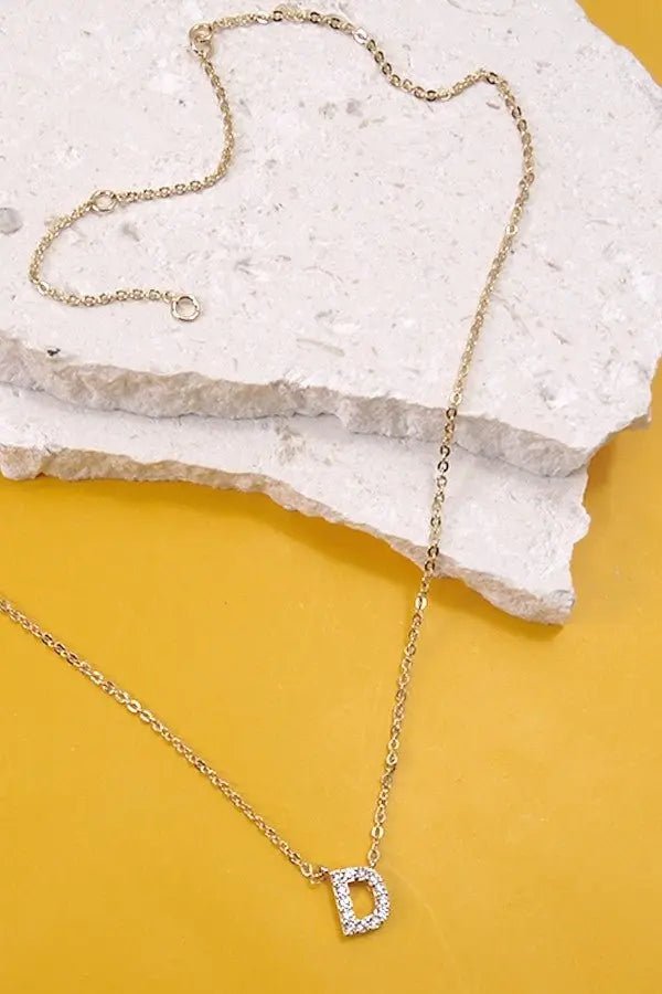 Rhinestone Initial Gold Necklace - Golden Hour BoutiqueNecklaces