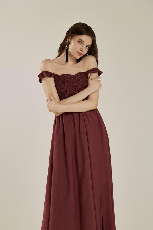 Ruffle straps Smocked top High Slit Dress - Golden Hour Boutique