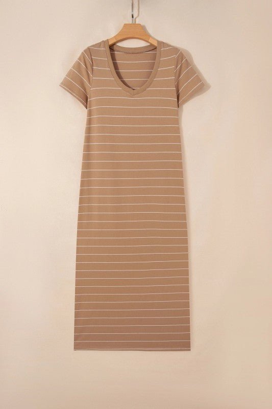 Stripe Short Sleeve Side Slit Maxi Dress - Golden Hour Boutique