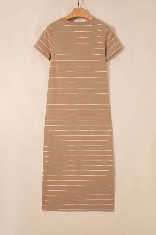 Stripe Short Sleeve Side Slit Maxi Dress - Golden Hour Boutique